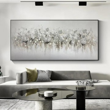 Art texture œuvres - Bouquet de coquelicots gris blanc par texture de décor de mur de couteau à palette